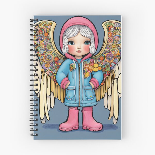Item preview, Angel with wings wearing a hoodie trying on a new pair of wellington boots designed and sold by Colin Bentham.