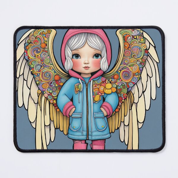 Item preview, Angel with wings wearing a hoodie trying on a new pair of wellington boots designed and sold by Colin Bentham.