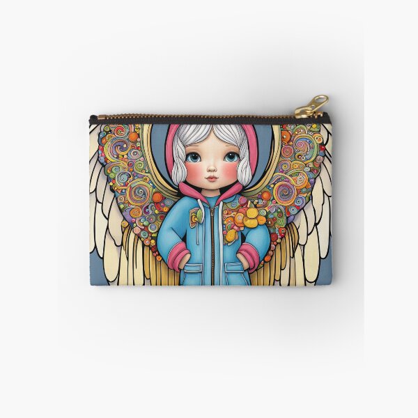 Item preview, Angel with wings wearing a hoodie trying on a new pair of wellington boots designed and sold by Colin Bentham.