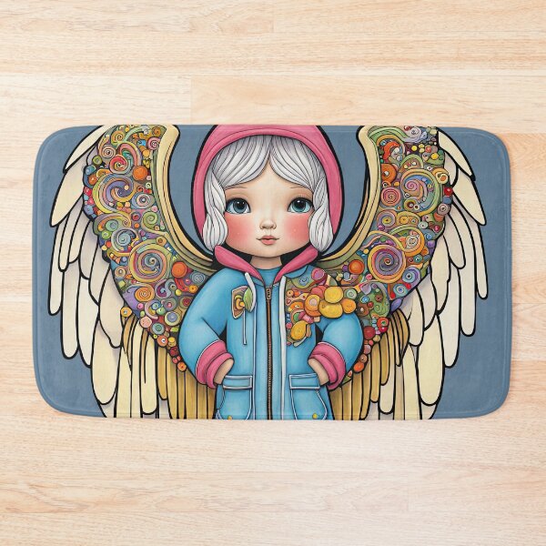 Item preview, Angel with wings wearing a hoodie trying on a new pair of wellington boots designed and sold by Colin Bentham.