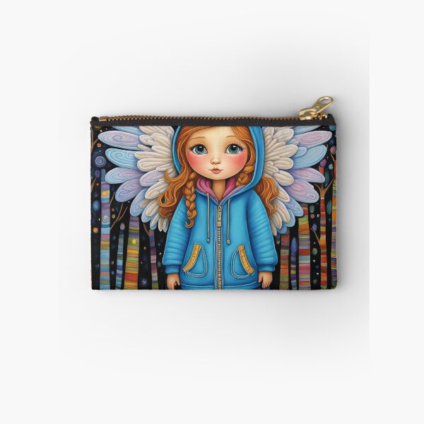 Item preview, Angel with wings wearing a hoodie trying on a new pair of wellington boots designed and sold by Colin Bentham.