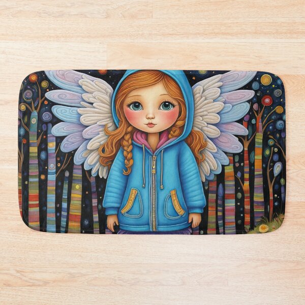 Item preview, Angel with wings wearing a hoodie trying on a new pair of wellington boots designed and sold by Colin Bentham.