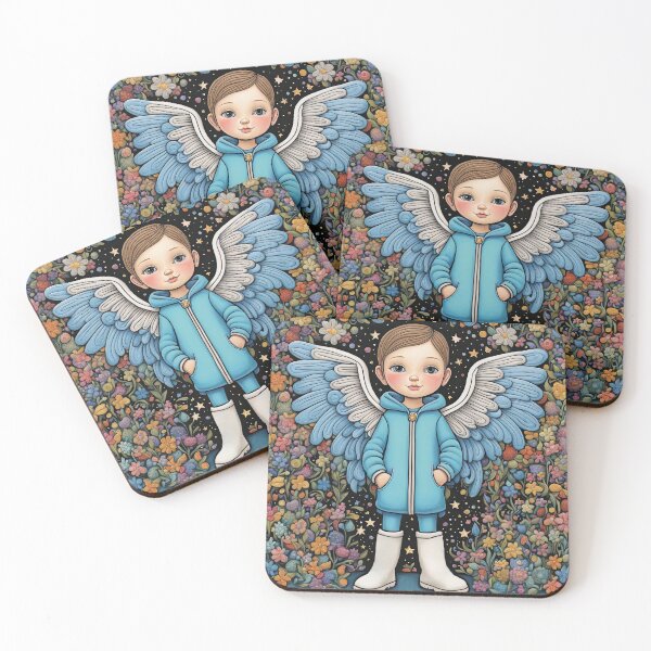 Item preview, Angel with wings wearing a hoodie trying on a new pair of wellington boots designed and sold by Colin Bentham.