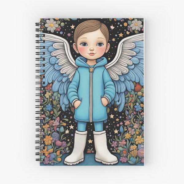 Item preview, Angel with wings wearing a hoodie trying on a new pair of wellington boots designed and sold by Colin Bentham.