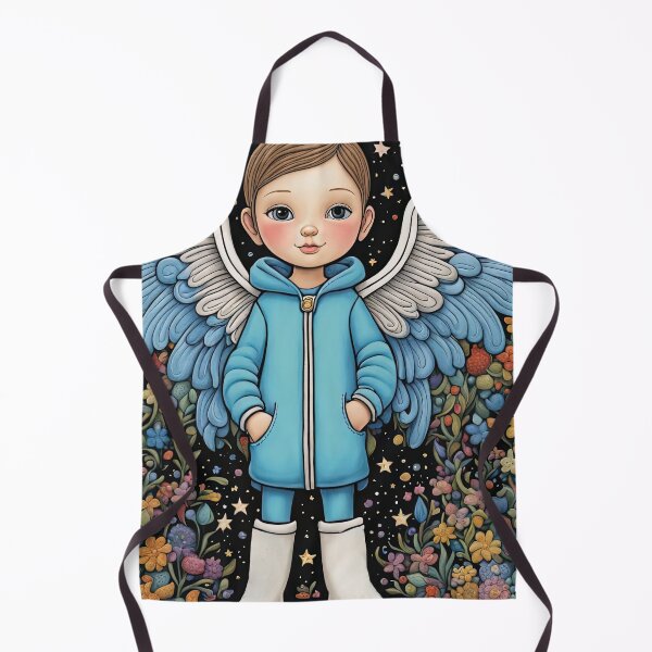 Item preview, Angel with wings wearing a hoodie trying on a new pair of wellington boots designed and sold by Colin Bentham.