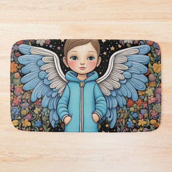 Item preview, Angel with wings wearing a hoodie trying on a new pair of wellington boots designed and sold by Colin Bentham.