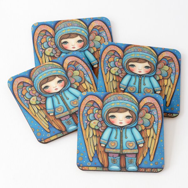 Item preview, Angel with wings wearing a hoodie trying on a new pair of wellington boots designed and sold by Colin Bentham.