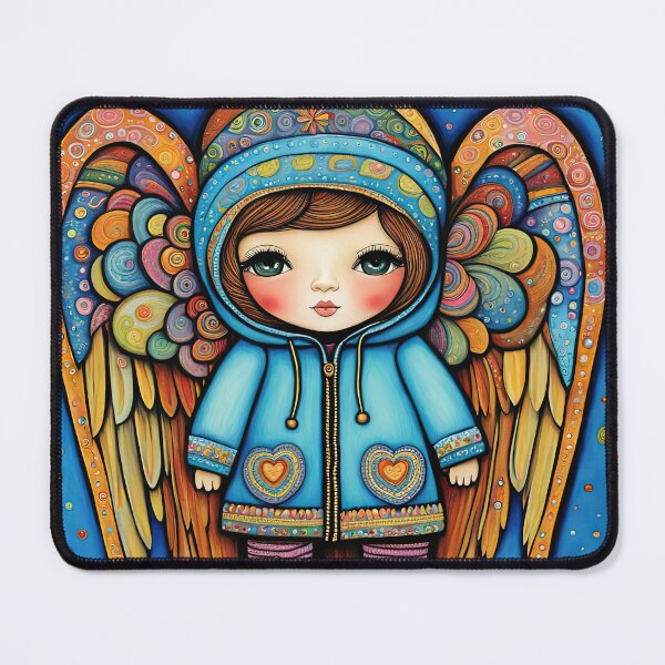 Item preview, Angel with wings wearing a hoodie trying on a new pair of wellington boots designed and sold by Colin Bentham.