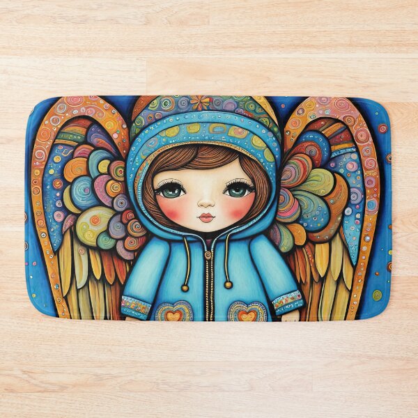 Item preview, Angel with wings wearing a hoodie trying on a new pair of wellington boots designed and sold by Colin Bentham.