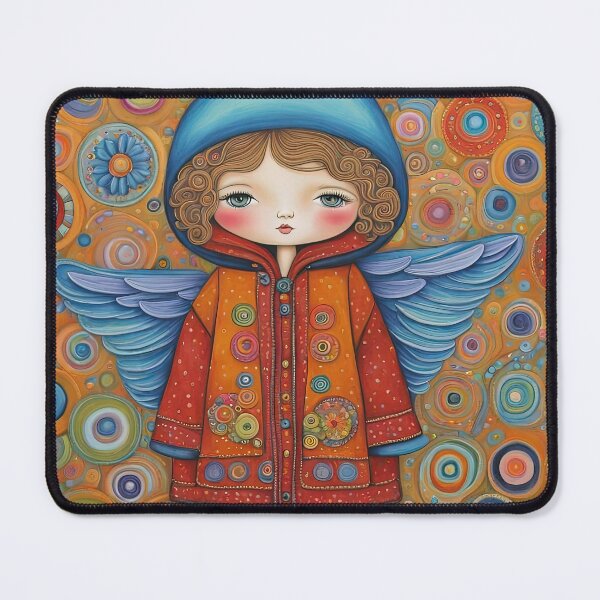 Item preview, Angel with wings wearing a hoodie trying on a new pair of wellington boots designed and sold by Colin Bentham.