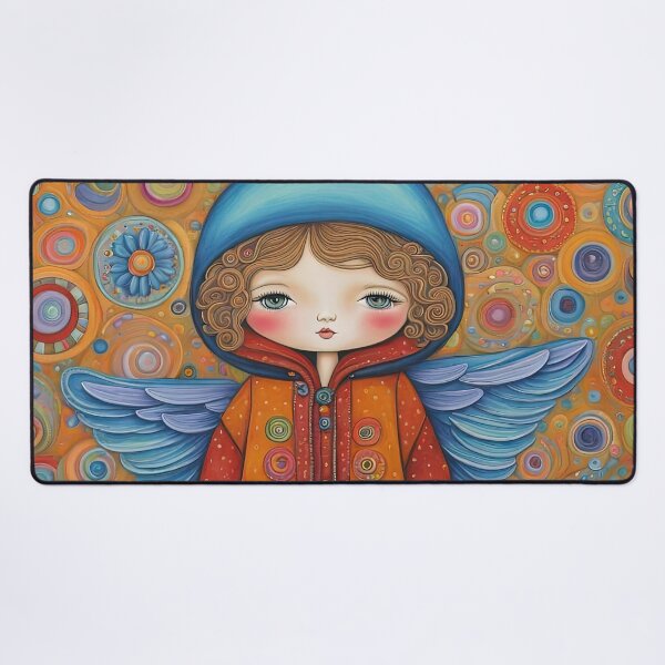 Item preview, Angel with wings wearing a hoodie trying on a new pair of wellington boots designed and sold by Colin Bentham.