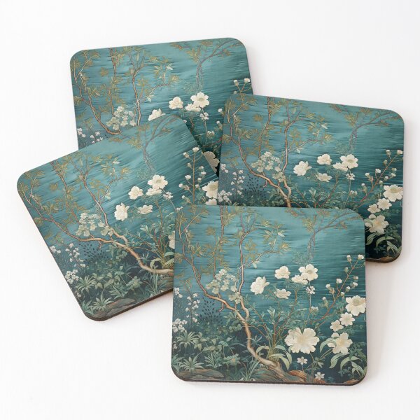 Item preview, Teal Silk Floral White Flowers Branch Carpet designed and sold by GrinGalore.