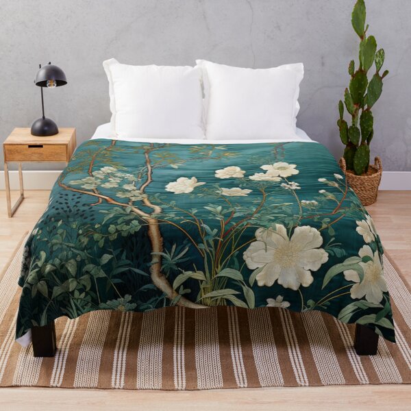 Item preview, Teal Silk Floral White Flowers Branch Carpet designed and sold by GrinGalore.