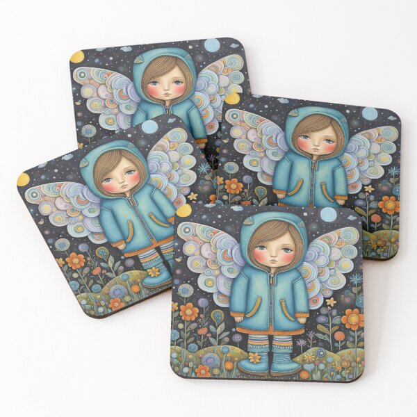 Item preview, Angel with wings wearing a hoodie trying on a new pair of wellington boots designed and sold by Colin Bentham.