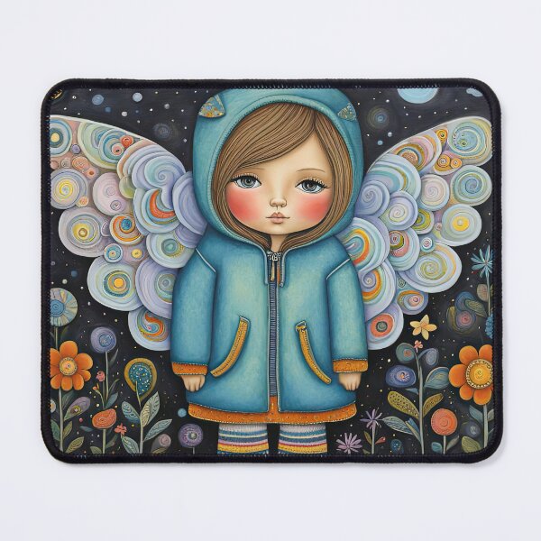 Item preview, Angel with wings wearing a hoodie trying on a new pair of wellington boots designed and sold by Colin Bentham.