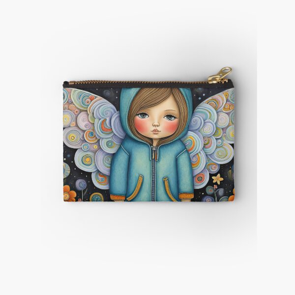 Item preview, Angel with wings wearing a hoodie trying on a new pair of wellington boots designed and sold by Colin Bentham.