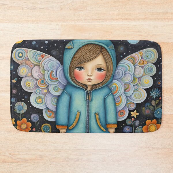 Item preview, Angel with wings wearing a hoodie trying on a new pair of wellington boots designed and sold by Colin Bentham.
