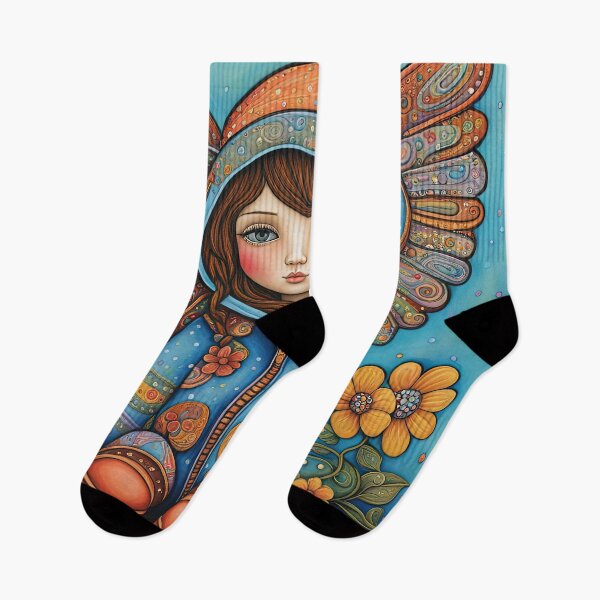 Item preview, Angel with wings wearing a hoodie trying on a new pair of wellington boots designed and sold by Colin Bentham.