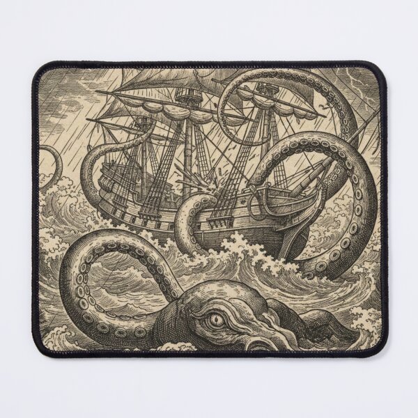 Item preview, The Untamed Sea - Vintage Kraken Attack Woodcut Art designed and sold by The Arcane Archives.