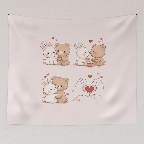 Item preview, Cute Bunny Bear Love T-Shirt – Kawaii Couple Aesthetic Tee designed and sold by KDesignCrafts.