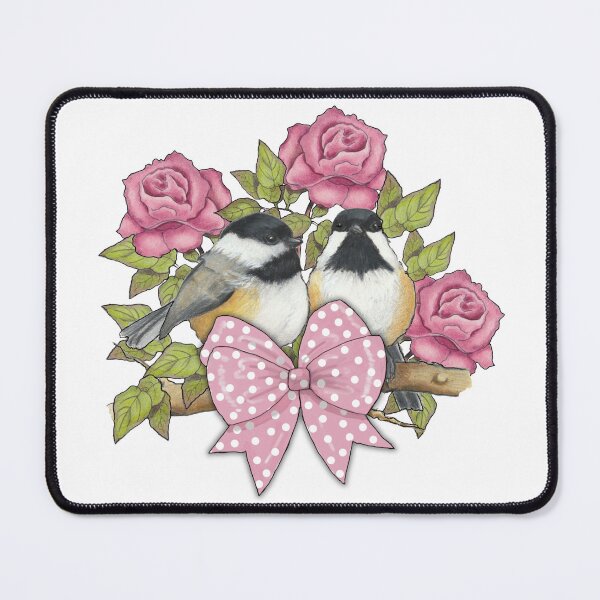Item preview, Chickadee Birds Couple With Pink Roses, Wildlife, Flowers Illustration, Wedding, Engagement designed and sold by JoyfulWhimsy.