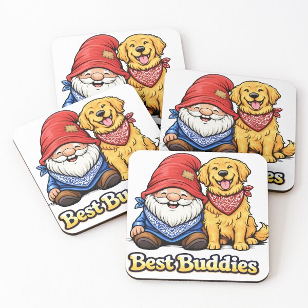 Item preview, Best Buddies – Smiling Gnome and Golden Retriever Friends Illustration designed and sold by Moriarty's Digital Visions.