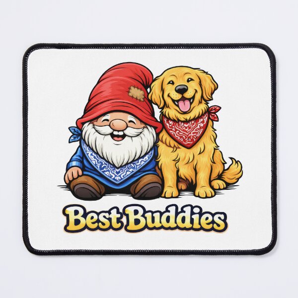 Item preview, Best Buddies – Smiling Gnome and Golden Retriever Friends Illustration designed and sold by Moriarty's Digital Visions.