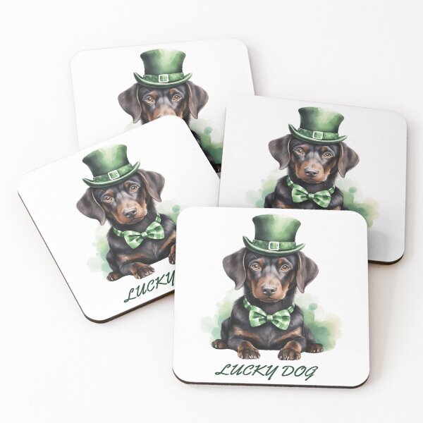 Item preview, Cute Dachshund St Patricks Day Watercolor Puppy Lucky Dog Art designed and sold by EvrmoodCo.