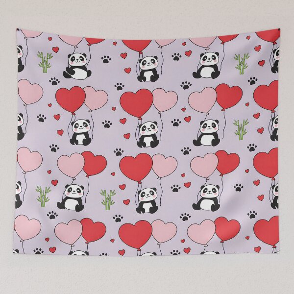 Item preview, Panda and Heart Balloons – Cute Romantic Panda Illustration designed and sold by SimoCompany.