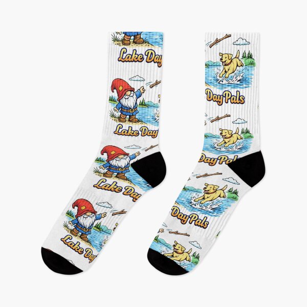 Item preview, Lake Day Pals – Gnome Throwing Stick to Happy Labrador by the Lake designed and sold by Moriarty's Digital Visions.