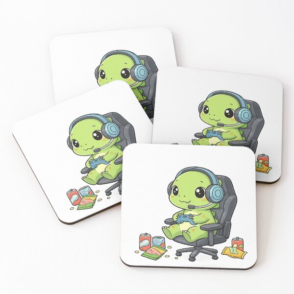 Item preview, Cute Baby Dinosaur Gamer Cartoon  Kawaii Dino Gaming Snack Lover Illustration designed and sold by MeeraArts&Crafts.