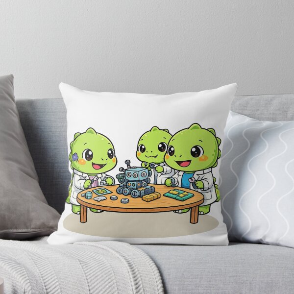Item preview, Cute Kawaii Dinosaur Scientists Building Robot Cartoon designed and sold by MeeraArts&Crafts.