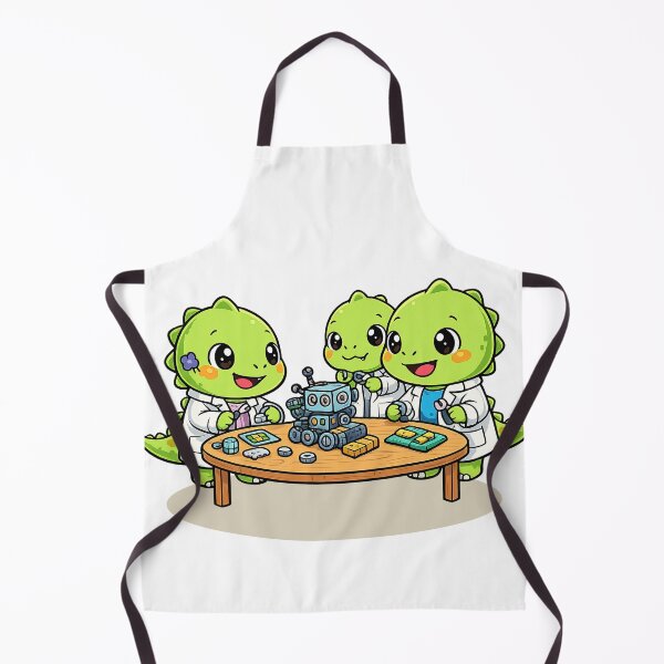 Item preview, Cute Kawaii Dinosaur Scientists Building Robot Cartoon designed and sold by MeeraArts&Crafts.