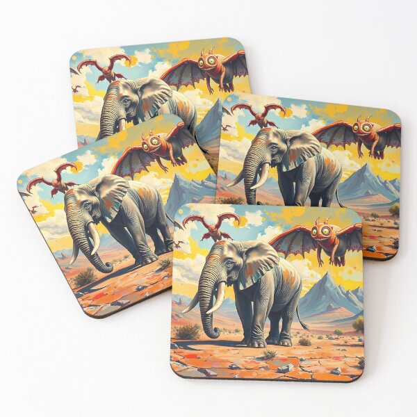 Item preview, Elephant and Quirky Creatures in Desert designed and sold by cuprum.