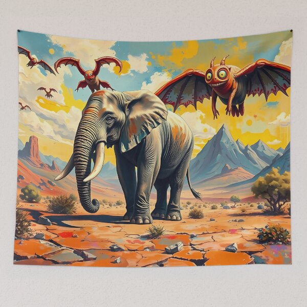 Item preview, Elephant and Quirky Creatures in Desert designed and sold by cuprum.