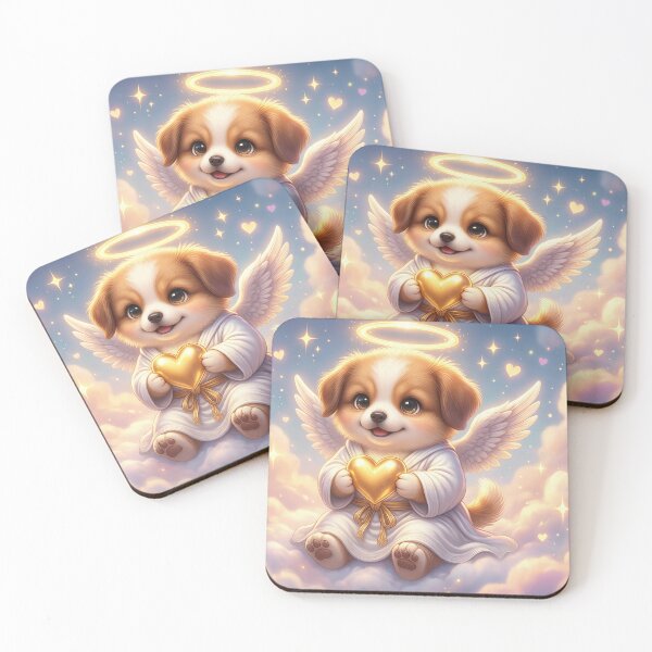 Item preview, Cute Angel Dog Holding Golden Heart – Kawaii Puppy in Heaven | Furfolkz Celestial Aesthetic Art designed and sold by Furfolkz.