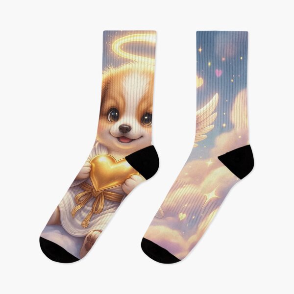 Item preview, Cute Angel Dog Holding Golden Heart – Kawaii Puppy in Heaven | Furfolkz Celestial Aesthetic Art designed and sold by Furfolkz.
