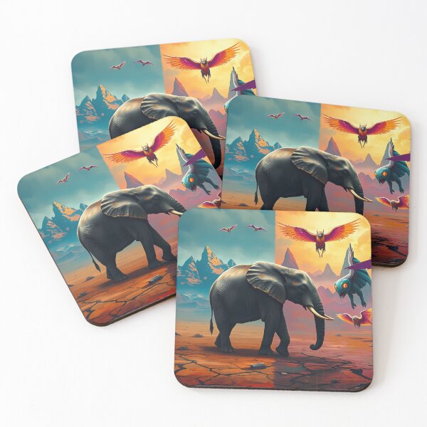 Item preview, Elephant with Colorful Birds and Mountains designed and sold by cuprum.