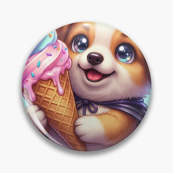 Item preview, Kawaii Puppy Holding Giant Ice Cream Cone – Cute Pastel Dessert Dog Superhero Sticker designed and sold by Furfolkz.