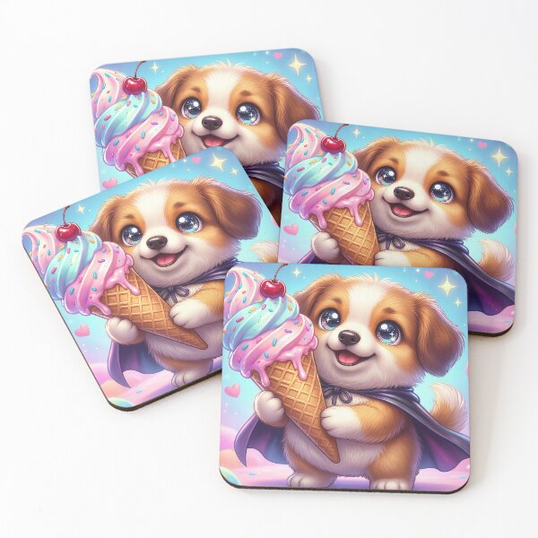 Item preview, Kawaii Puppy Holding Giant Ice Cream Cone – Cute Pastel Dessert Dog Superhero Sticker designed and sold by Furfolkz.