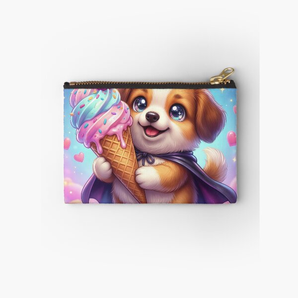 Item preview, Kawaii Puppy Holding Giant Ice Cream Cone – Cute Pastel Dessert Dog Superhero Sticker designed and sold by Furfolkz.