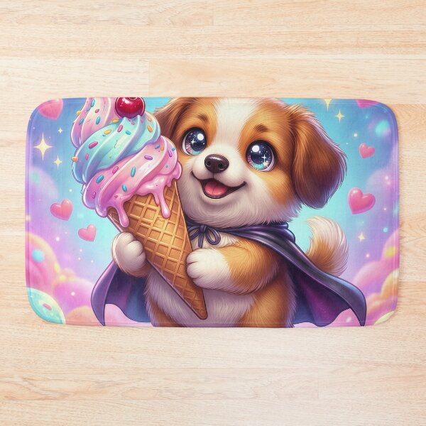 Item preview, Kawaii Puppy Holding Giant Ice Cream Cone – Cute Pastel Dessert Dog Superhero Sticker designed and sold by Furfolkz.