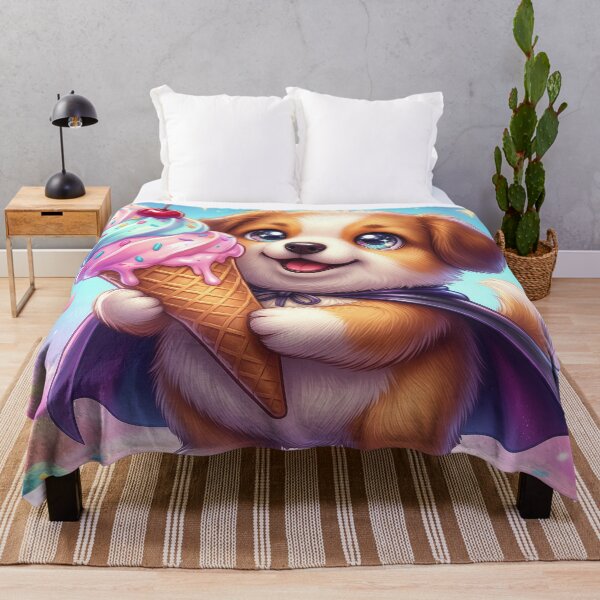Item preview, Kawaii Puppy Holding Giant Ice Cream Cone – Cute Pastel Dessert Dog Superhero Sticker designed and sold by Furfolkz.