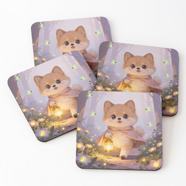 Item preview, Kawaii Pomeranian Lantern Walk – Cute Fluffy Puppy in Magical Firefly Forest Fantasy Night Aesthetic designed and sold by Furfolkz.