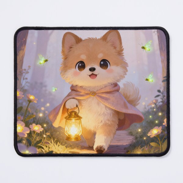 Item preview, Kawaii Pomeranian Lantern Walk – Cute Fluffy Puppy in Magical Firefly Forest Fantasy Night Aesthetic designed and sold by Furfolkz.