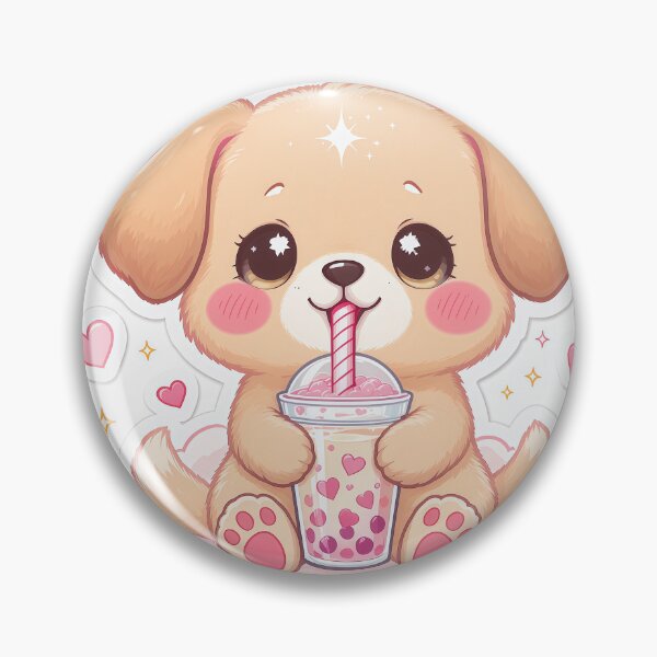 Item preview, Kawaii Puppy Drinking Strawberry Boba – Cute Chibi Dog Bubble Tea Sticker Pink Hearts Aesthetic designed and sold by Furfolkz.