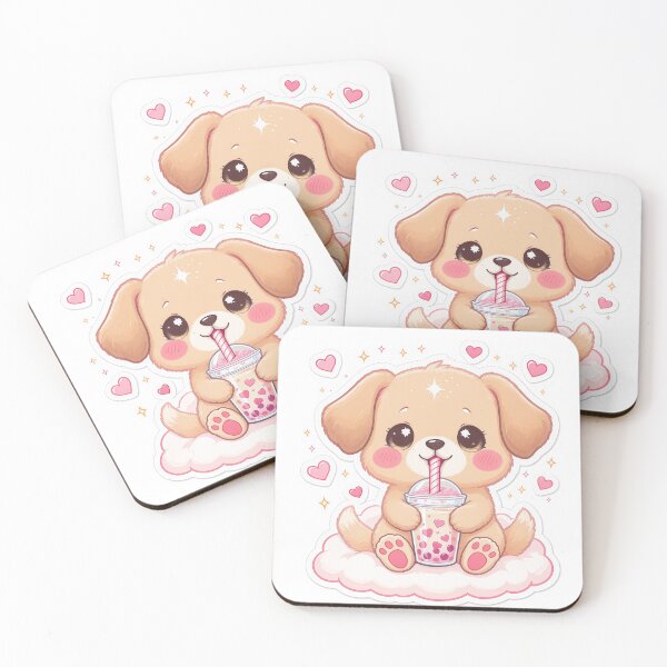 Item preview, Kawaii Puppy Drinking Strawberry Boba – Cute Chibi Dog Bubble Tea Sticker Pink Hearts Aesthetic designed and sold by Furfolkz.
