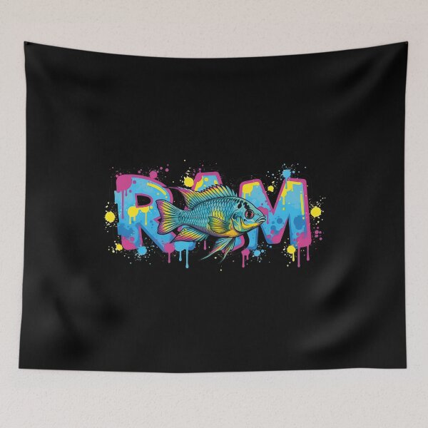 Item preview, Ram Cichlid Fish Graffiti Street Art - Urban Cichlid Aquarium Hobbyist designed and sold by TankTherapyArt.