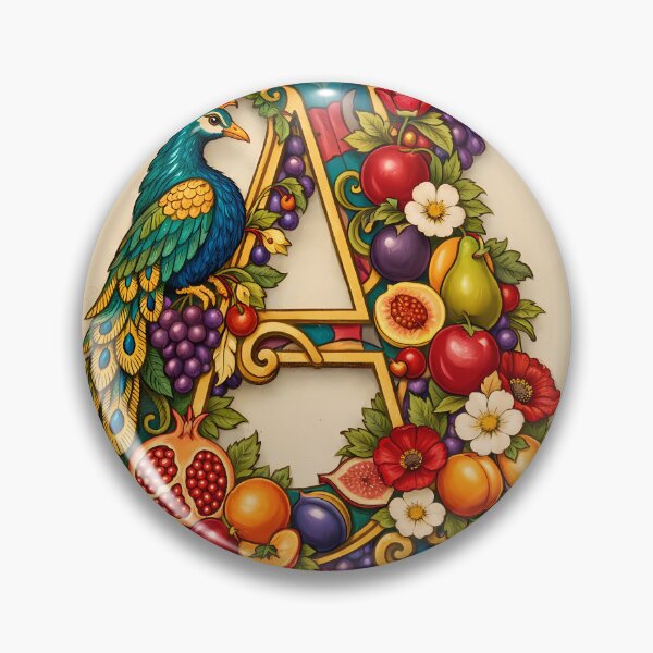 Item preview, Illuminated Letter A - Ornamental Peacock and Exotic Fruits Art designed and sold by Dreamy Armine Art.