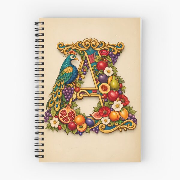 Item preview, Illuminated Letter A - Ornamental Peacock and Exotic Fruits Art designed and sold by Dreamy Armine Art.